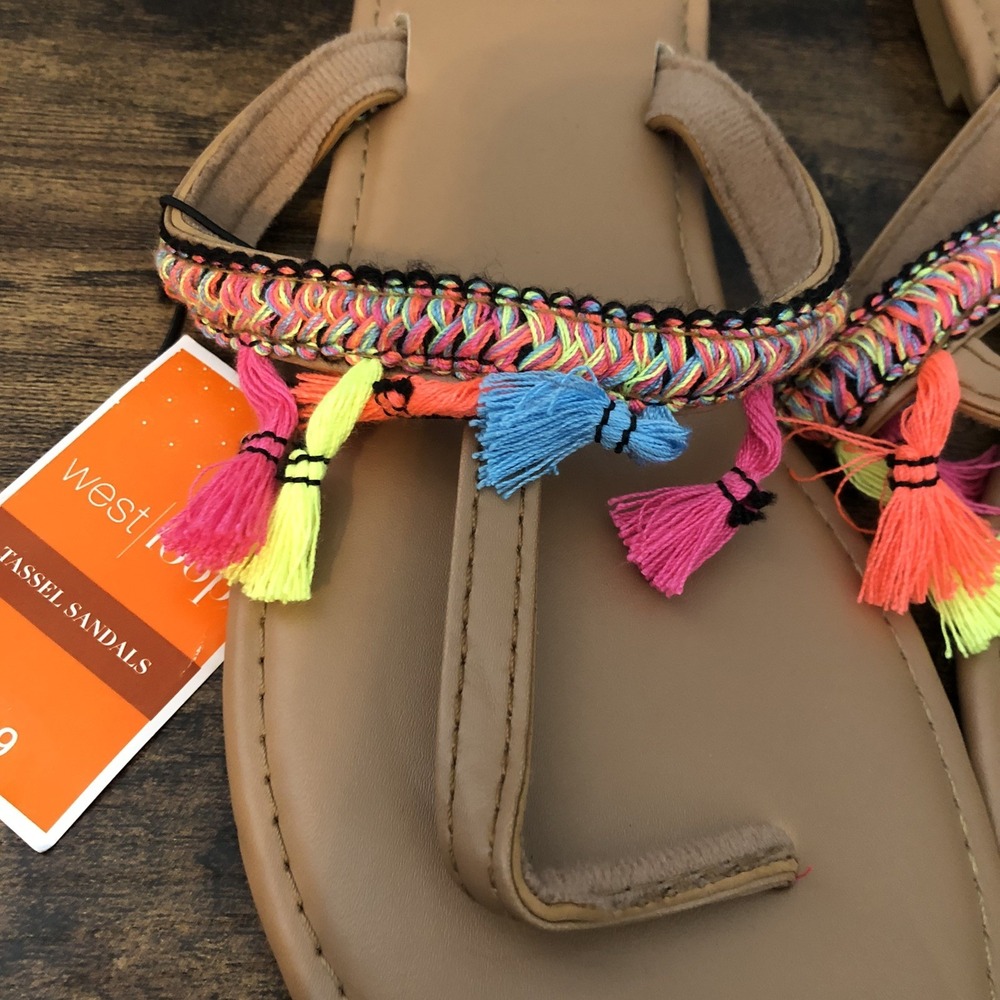 West Loop Womens Medium Size‎ 7/8  Tassal Sandals Colorful Boho Beach Flaw - Picture 8 of 12